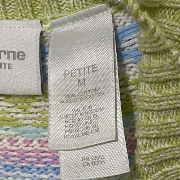 Vintage 90s Fair Isle Zip Up Womens Sweater PM Green Spring Easter Egg Petite - Picture 4 of 6